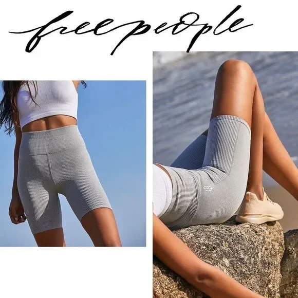 Free People FP Movement Happiness Runs Ribbed High Rise Bike Shorts NWOT - Picture 1 of 8